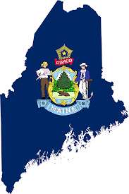 Maine with logo over state Maine with logo over state