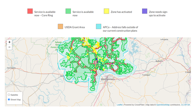 Central Alabama Electric Coop Central Access fiber map
