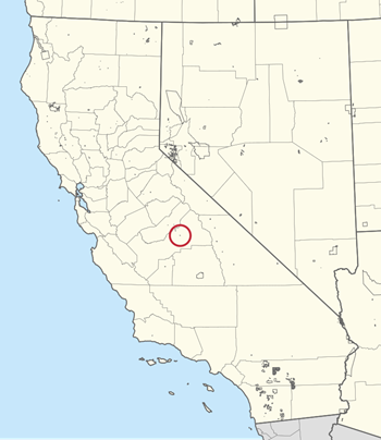 Map shows red circle where Cold Springs Rancheria Tribe is located in the central part of California
