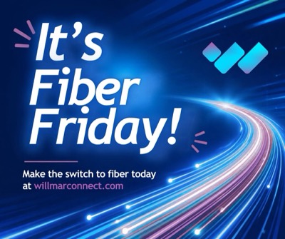 A flyer reads "It's Fiber Friday: Make the switch to fiber today"