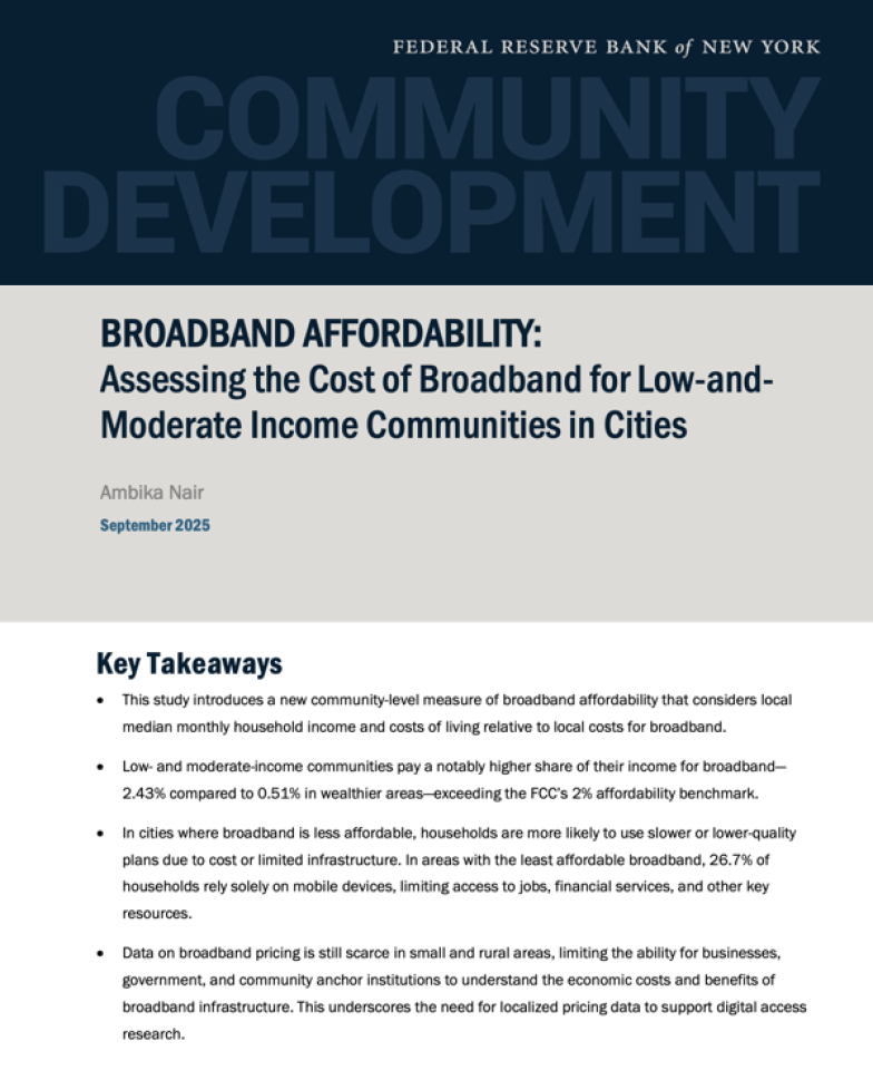 NY Fed Reserve Affordability Study Coversheet Coversheet of NY Fed Reserve Broadband Affordability Study