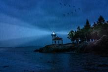 Lime Kiln Point Lighthouse on San Juan Island at night