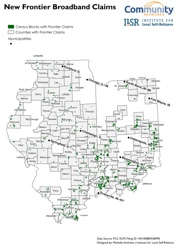 New Frontier Broadband Claims in Indiana and Illinois Map of Frontier new claims in IL and IN