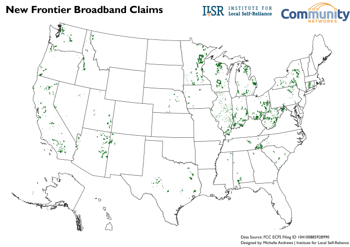 New Frontier Broadband Claims Map of Frontier new broadband claims
